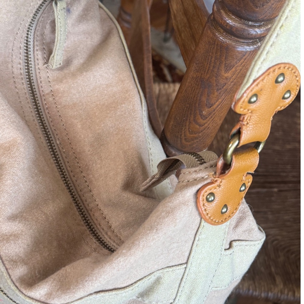 Y2K Gap Canvas Hobo Bag Tan Cream Indie Sleaze Boho Shoulder Bag Red Lining - Picture 6 of 8